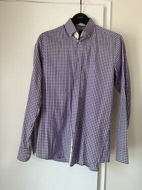 H&M Men's Purple Gingham Button Down Shirt Size Small 15 Cotton